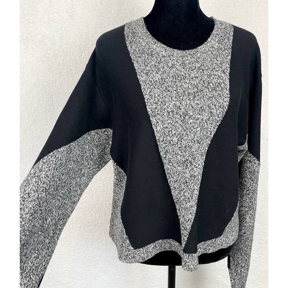 PUBLIC SCHOOL • NY Sana Black/Grey Colorblock Cropped Crewneck Knit Sweater, M - Picture 10 of 16